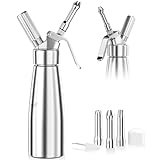 Newaner 500ml sahnespender, Sahnesyphon Aluminium mit 3 Edelstahl Deko-Düsen und 1 Reinigungbürste,...