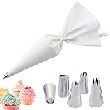 Peutpy Profi-Spritzbeutel-Set 40 cm, stabil, Baumwolle, Innenbeschichtung,5 Edelstahl-Tüllen für Kuchen, Torten,...