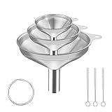 Nutabevr 3 Stück Edelstahl Trichter Set, Stapelbarer Kleiner Trichter Mit Griff, Küche Strainer Trichter mit 3...