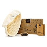 Tastory® Gärkorb Set oval 28cm inkl. Holzbürste & Rezept I 1kg Brot-Gärkörbchen aus Peddigrohr zum Brotbacken...