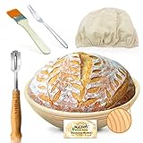 Gärkörbchen - Walfos® Rundes gärkorb zum brotbacken-Set, 100% natürlichem Rattan, inklusive Bäckermesser,...