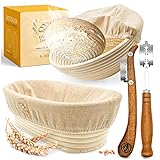 KRUSTENZAUBER Gärkorb zum Brotbacken + Bäckermesser - Set aus 2x Gärkörbchen u. 2x Teigmesser - Brot Backen...