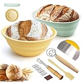 Gärkorb Gärkörbchen für Brotbacken, Verbesserte 22cm Runde & 26cm Oval Silikon Banneton Brotgärkörbe,...