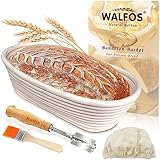 Walfos Gärkorb Oval BannetonSet, Gärkörbe zum Brotbacken 25cm, aus Natürlichem Rattan, Enthält Brotkinfe,...