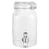 Glas Getränkespender Getränkekrug mit Zapfhahn 1L Limonadenspender Wasserspender Glaskaraffe Kühlschrank...