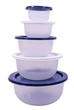 Spetebo Salat Schüssel Set 5 teilig - 0,4 bis 4,4 Liter - Kunststoff Kochschüssel Rührschüssel mit Deckel -...