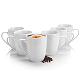 BigDean 6 Stück Kaffeebecher 300ml aus hochwertigem echtem Porzellan - Kaffeetasse weiß - Kaffeetassen Set groß...