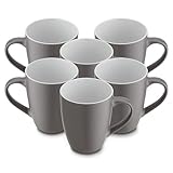 for friends 6 Stück Kaffeebecher 300ml aus hochwertigem Steinzeug, Kaffeetasse in grau, Kaffeebecher mit Henkel,...