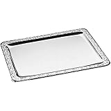 APS 382 Tablett 'SCHÖNER ESSEN' - Edelstahl Tablett mit dekoriertem Rand Silber 420x 310mm