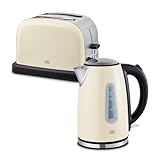 KHG Frühstücksset 2-teilig Wasserkocher & Toaster, Creme Beige Retro American Diner Stil, Kapazität 1,7 Liter &...