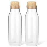 HEFTMAN 2er Set Glaskaraffe 1 Liter - Klarglasflasche für Heiße und Kalte Getränke, Wasser Karaffe Gläser mit...