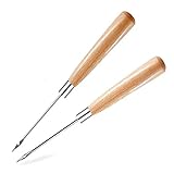 Leather Awl Set, 2 Pieces Stitcher Awl Wood Awl Hole Awl and Curved Awl with Wooden Handle for Leather Sewing...