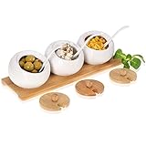 Robin Goods® 10-teiliges Porzellan-Schalen Set mit Löffel und Bambusdeckel - Marmeladen- und Zuckerspender auf...