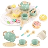GAGAKU Teeset aus Holz für kleine Mädchen, Holzspielzeug, Kleinkinder-Teeset, Spielküchenzubehör für Kinder,...