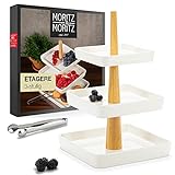 Moritz & Moritz Obst Etagere 3 Etagen - Inkl. Zange - Aus hochwertigem Porzellan - Moderne Küchen Deko oder Party...
