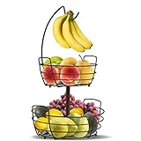 Fuleadture 2 Stöckig Obstkorb mit Bananenhalter - Küche Obststaender für die Arbeitsfläche - Metall Obstschalen...