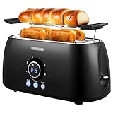 XXL Toaster 4 Scheiben mit Brötchenaufsatz | Toaster Schwarz | Digitales Display | Toastautomat | Automatische...
