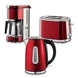 KHG Frühstücksset Wasserkocher, Toaster & Kaffeemaschine in Rot, Edelstahl Metallic Chrom, 1,7l Kapazität, 2...