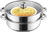 ZENFUN 2.1L Steamer Pot with Steamer Insert, 2 Tier Stack and Steam Pot Set with Glass Lid, Stainless Steel...