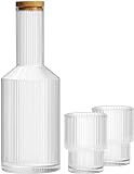 ALINK Glas-Nachttisch-Wasserkaraffe mit Deckel und Glaskaraffe Set, gerippte Karaffe Glaswaren Trinkgläser für...
