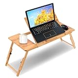 Laptoptisch Bambus, Betttablet Höhenverstellbar klappbarer Notebooktisch Betttisch Lapdesks mit Schublade für...