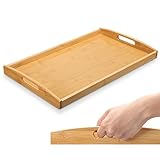 HEIMWERT Tablett Serviertablett Bambus Holz - besonders stabiles und leichtes Holztablett mit Griff - rechteckig...