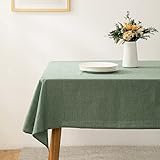 ATsense Tischdecke, Tischdecke Grün, Tischdecken Leinenoptik-100% Gewaschener Baumwolle Eckig Tischtuch 140x180 cm