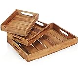 com-four® 2-teiliges Tablett Set aus Holz und Metall - Vintage Holztablett in 2 Größen - Serviertablett mit...