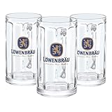 Zum Franziskaner Löwenbräu | Das Original | Glaskrug 0,5 Liter | mit Henkel | im Set aus 6 Stück