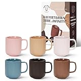 Happy Lemuro Kaffeetassen - Design Tassen, 6 x 360 ml, matt. Moderne Keramik Tasse für Kaffee und Tee. Groß und...