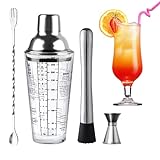 Wikimo Cocktail Shaker, 400ml Cocktail Glas-Mixer Set ，Barkeeper Messbecher Löffel Mörser und Stößel...
