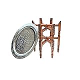 Orientalischer Tisch, aus Versilbertem Messing Tablett, Zedernholz Gestell Ø 40 cm für Ihre Wohnzimmer | Antik...