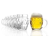 Oberglas Tübinger Augenkanne Bierkrug mit Schild / 6er Set Bierkrüge 400 ml mit Füllstrich / Stabiler Bier Krug...