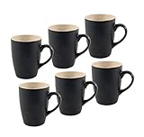 Kaffeebecher 6er Set je 340 ml - schwarz matt/innen beige - Kaffeebecher mit Henkel - Tee Becher Kaffee Tasse aus...