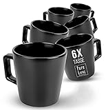 Kaffeetassen 6er Set Manhattan - Premium Steingut, Für Spülmaschine, Mikrowelle - Tassen Set Schwarz Matt -...