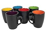 Kaffeebecher 6er Set je 340 ml - schwarz matt/innen farbig - Kaffeebecher mit Henkel - Tee Becher Kaffee Tasse aus...