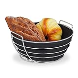 Relaxdays Brotkorb Metall, mit entnehmbarem Stoffeinsatz, rund, Frühstückskorb für Brot & Brötchen, Ø 23 cm,...
