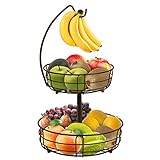 Bomclap Obst Etagere - 2 Etagen Obstkorb mit Bananenhalte - Abnehmbare Obstschale aus Metall - Küche Stehend...
