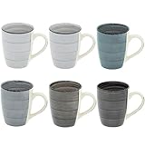 CREOFANT · 6 teiliges Kaffeetassenset 350ml Steingut-Tassen Trink-Becher Teepot für Heiß-Getränke (grau)