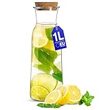KONZEPT Wasserkaraffe mit Deckel, Glaskaraffe 1 liter, Karaffe ideal für Wasser, Saft, Limonade, Coctails und...