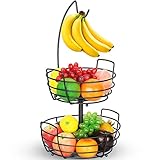Obstkorb 2 Stöckig mit Bananenhaken - Metall Obststaender für die Arbeitsfläche - Küche Deko Obstschalen für...