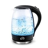 T24 Glas Wasserkocher 1,7L, 2200W, LED-Beleuchtung, 100% BPA-frei, Verdicktes Borosilikatglas, Trockenlaufschutz,...