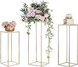 Gold Vasen für die Hochzeit mit Acrylplatte Satz von 3 geometrischen Vasen Blumenständer Eisen Boden Vase Spalte...