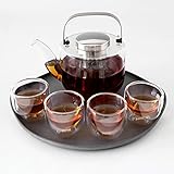 VIVA Scandinavia Teekanne mit Siebeinsatz, Glas Teekocher im Set mit 4 kleinen Tee-Tassen aus Borosilikat Glas und...