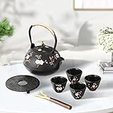 Dyna-Living Teekanne Gusseisen Set, Japanische 1,2 Liter Gusseiserne Teekanne 4 Teebecher, Basis, Edelstahl Sieb,...