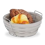 Relaxdays Brotkorb Metall, mit entnehmbarem Stoffeinsatz, rund, Frühstückskorb für Brot & Brötchen, Ø 23 cm,...