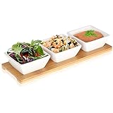 Robin Goods® 4-teiliges Keramik-Schalen Set mit Bambusbrett - Snackschälchen auf Servierbrett fürs...