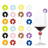 CEZKFH Glasmarkierer 24 Stück Pflaumenblüte Glas Beschriftet Wein Glas Silikon Weinmarke, Verwendet Für...
