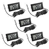 Gvolatee Pack of 5 Aquarium Digital Thermometer with Sensor, Temperature Sensor, Waterproof with Cable, LCD...