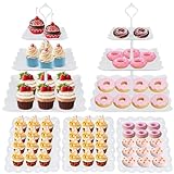 2 Stück Cupcake Ständer mit 3 Pastry Trays, Etagere 3 Etagen Weiß mit 20 Stück Kuchengabeln, Donut, Muffins und...